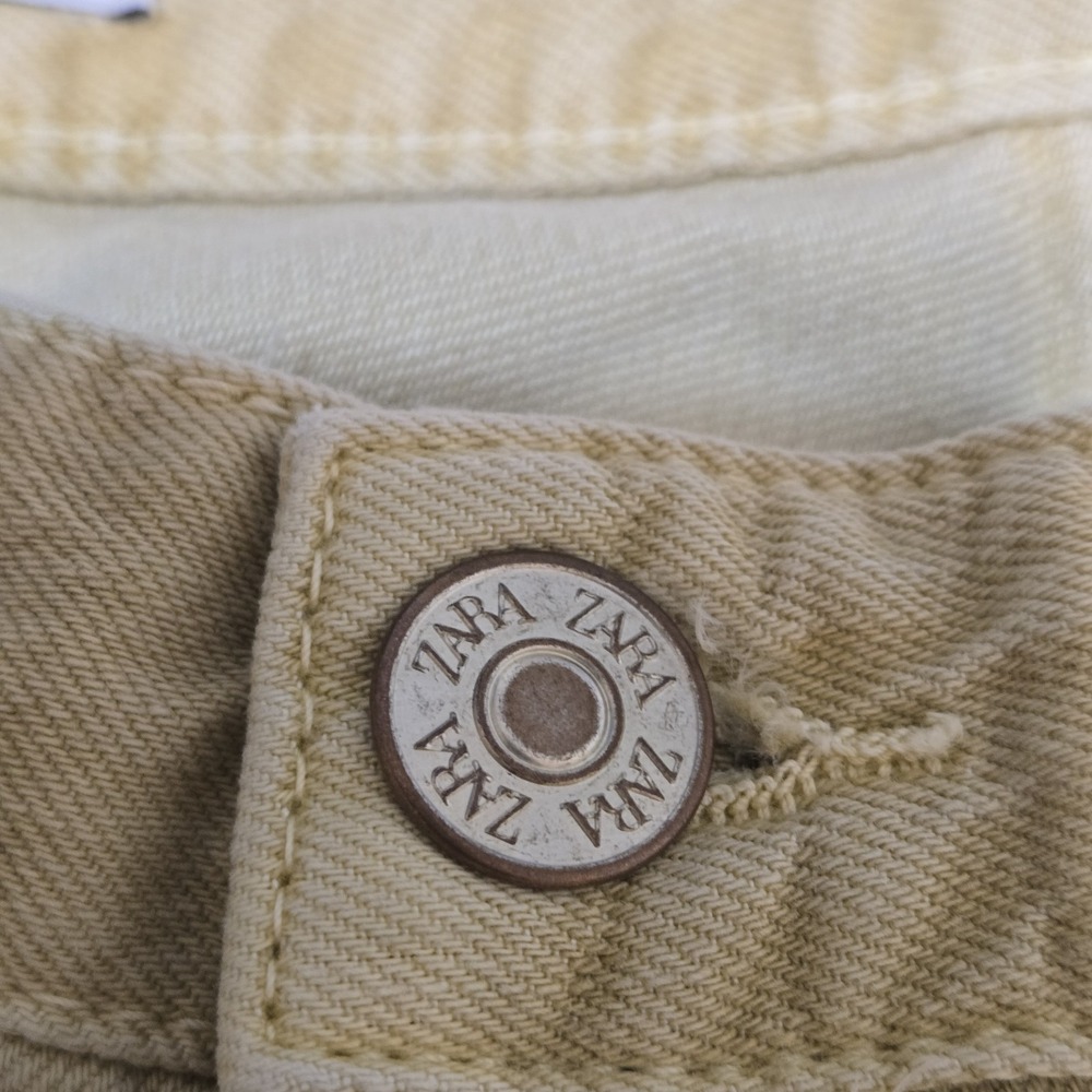 Zara High Wasted Cuffed Wide Leg Taupe Tan Jeans 6045/038 Size 6 - Picture 3 of 9